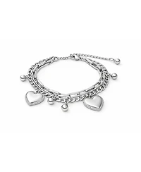 Rebl Jewelry Heart Charm Layered Bracelet Stainless Steel