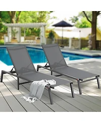 Gouun Set of 2 Aluminum Folding Chaise Lounge Chairs with 5-Position Reclining Back