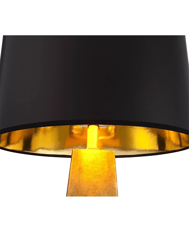 Possini Euro Design Obelisk Modern Table Lamp with Square Marble Riser 26" High Gold Leaf Drum Shade for Bedroom Living Room Bedside Home Kids