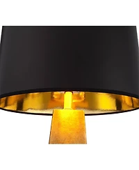 Possini Euro Design Obelisk Modern Table Lamp with Square Marble Riser 26" High Gold Leaf Drum Shade for Bedroom Living Room Bedside Home Kids