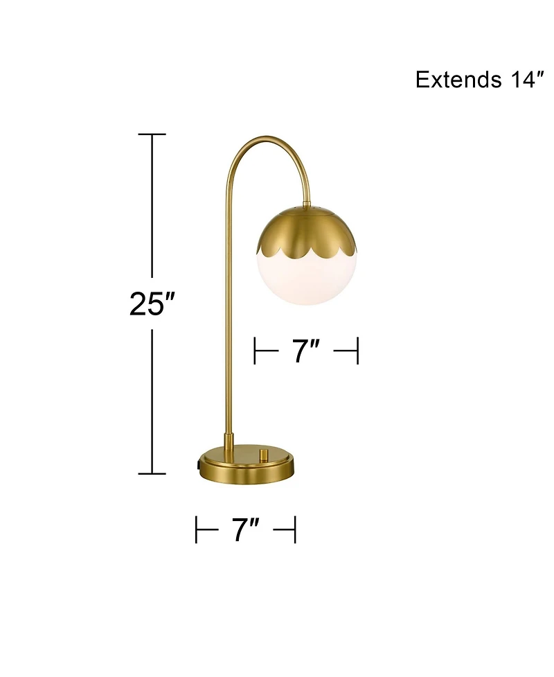 360 Lighting Kelowna 25" High Modern Desk Lamp Usb Port Ac Power Outlet Antique Brass Finish Metal