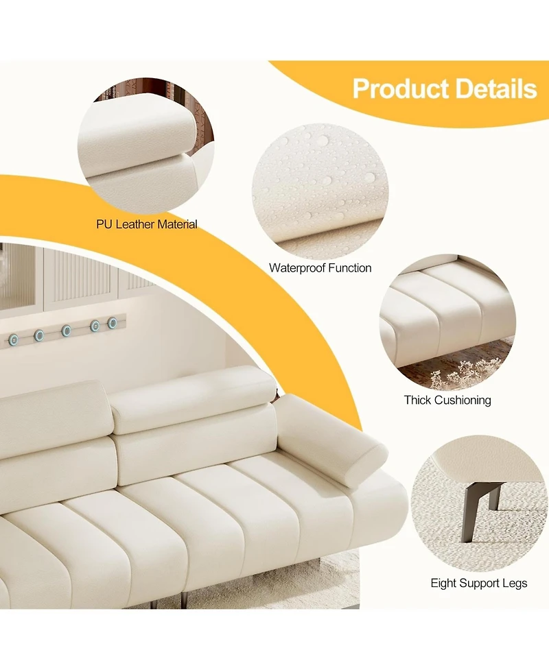 gaomon 3-Seater Sofa Bed, Faux Leather Futon Couch with Adjustable Backrest and Armrests, Convertible Sleeper