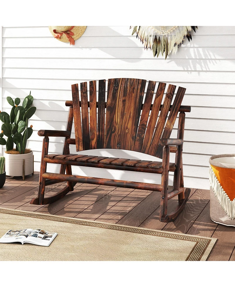 Sugift Outdoor Adirondack Rocking Chair for Adults with High Back and Slatted Seat