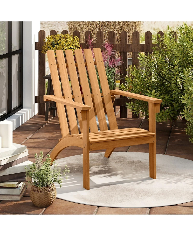 Sugift Acacia Wood Patio Adirondack Chair with Inclined Seat and High Backrest for Porch