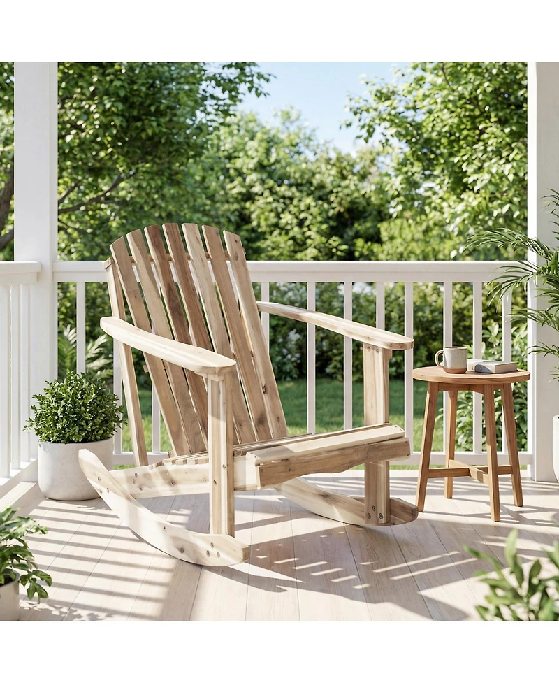 Sugift Adirondack Rocking Chair with Slatted Seat and High Fanned Back
