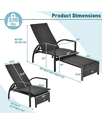 Sugift Patio Chaise Lounge Outdoor Rattan Lounge Chair with Retractable Ottoman