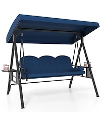 Sugift 3-Seat Patio Swing Chair Porch Swing with Adjustable Canopy Thickened Cushions Pillow and Foldable Side Trays