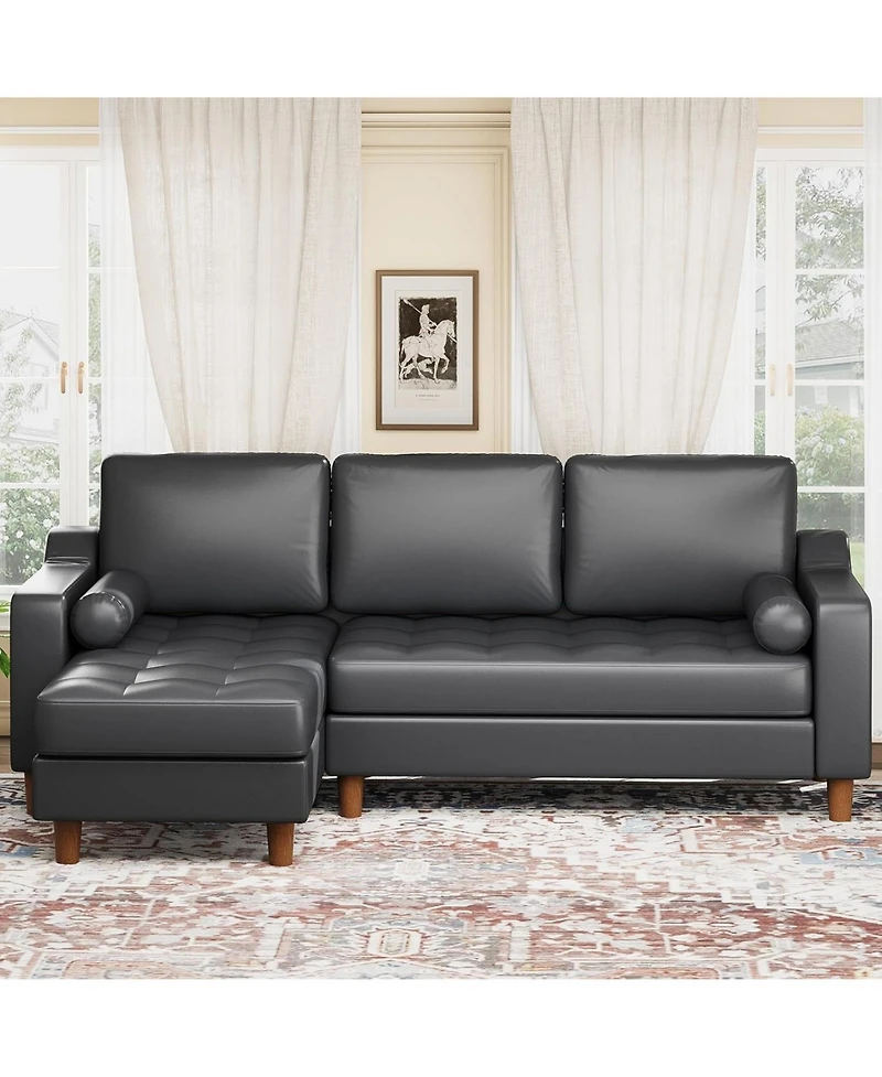 gaomon 88.9" L-Shaped Leather Sofa with Chaise