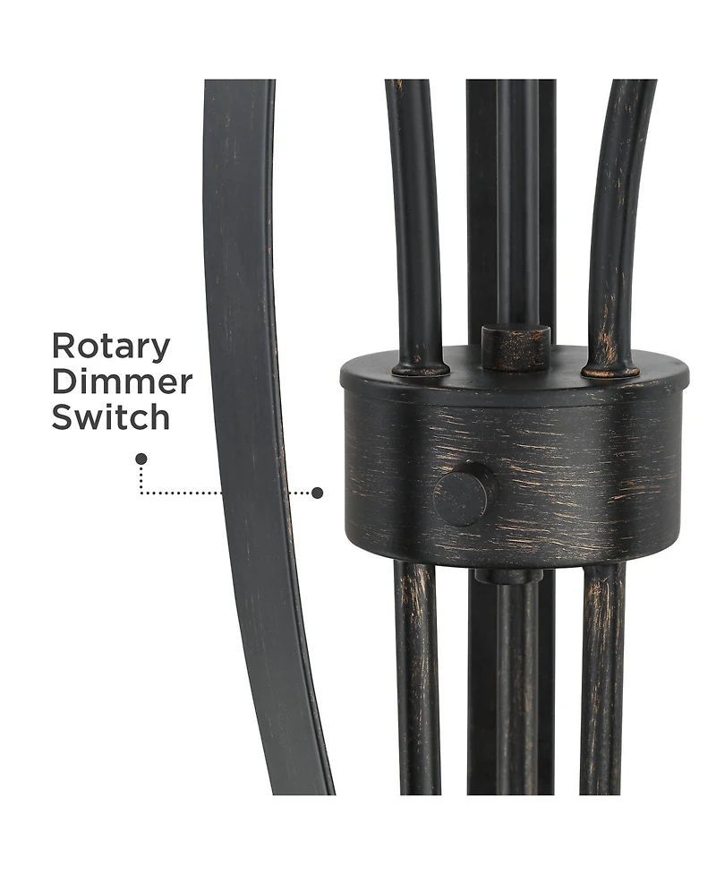 Franklin Iron Works Industrial Rustic Farmhouse Floor Lamp 70" Tall with Riser 3-Light Wavy Amber Art Glass Shade for Living Room Reading