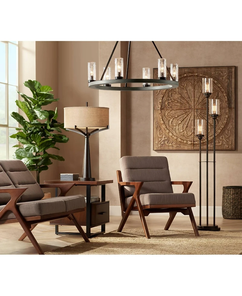 Franklin Iron Works Libby Industrial Modern 66" Tall 3-Light Amber Glass for Living Room