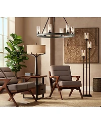 Franklin Iron Works Libby Industrial Modern 66" Tall 3-Light Amber Glass for Living Room