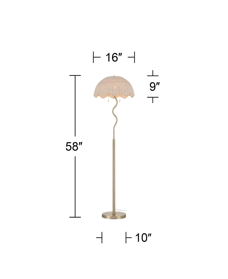 Possini Euro Design Possini Euro Brella 58"H Gold Rattan 2-Light Pull-Chain Floor Lamp