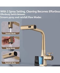 Busdays Brushed Waterfall Kitchen Faucet with Temp Display, Pull Down Sprayer, 3 Modes