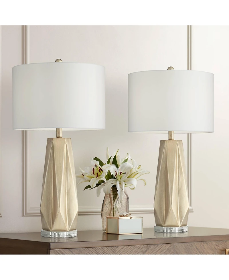 Possini Euro Design Bravo 28" Tall Geometric Modern Table Lamps Set of 2 Champagne Finish Shade Living Room Bedroom Bedside