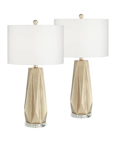 Possini Euro Design Bravo 28" Tall Geometric Modern Table Lamps Set of 2 Champagne Finish Shade Living Room Bedroom Bedside