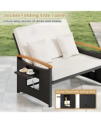 Sugift Outdoor Wicker Daybed with Folding Panels and Storage Ottoman