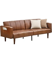 gaomon 75" Faux Leather Futon Sofa Bed, Convertible Sleeper Couch with Adjustable Backrest and Side Pockets