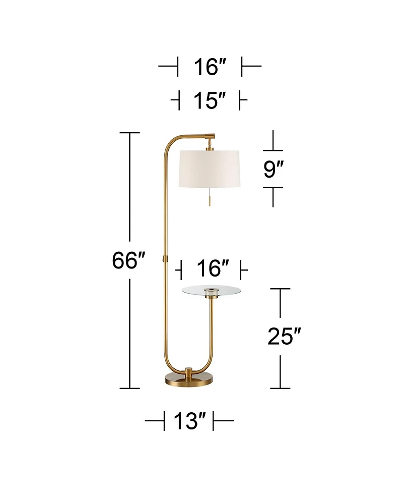 Possini Euro Design Volta Modern Floor Lamps with Tray Tables 66" Tall Set of 2 Brass Usb Charging Port Drum Shade for Living Room Bedroom House