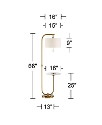 Possini Euro Design Volta Modern Floor Lamps with Tray Tables 66" Tall Set of 2 Brass Usb Charging Port Drum Shade for Living Room Bedroom House