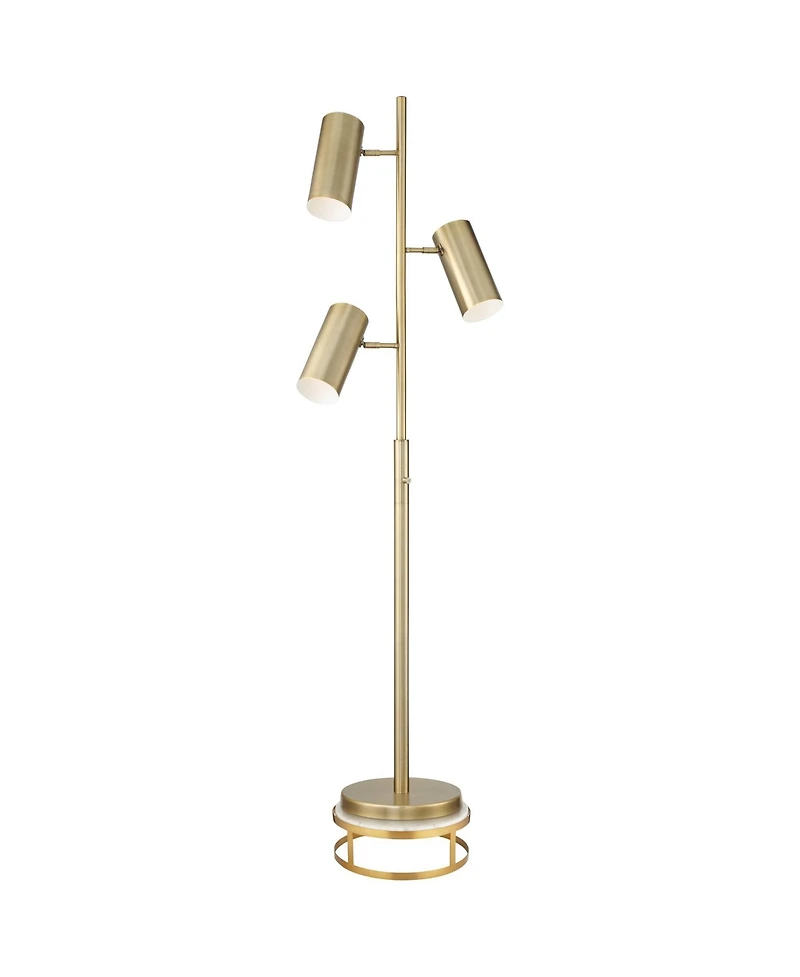 Possini Euro Design Canasta Trac Modern Tree Floor Lamp with Riser 72 1/2" Tall Satin Brass 3-Light Adjustable Metal Shade for Living Room Readin