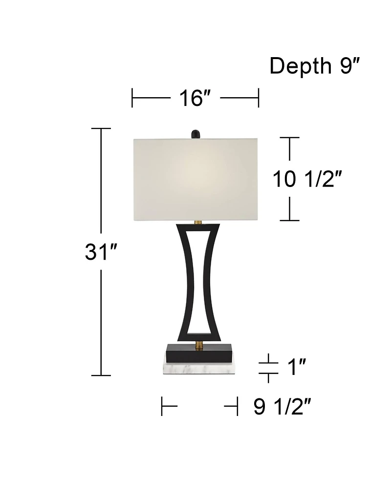 360 Lighting Roxie Modern Table Lamps Set of 2 with Marble Riser 31" Tall Usb Charging Port Rectangular Fabric Shades for Bedroom House