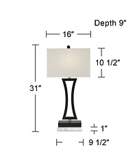 360 Lighting Roxie Modern Table Lamps Set of 2 with Marble Riser 31" Tall Usb Charging Port Rectangular Fabric Shades for Bedroom House