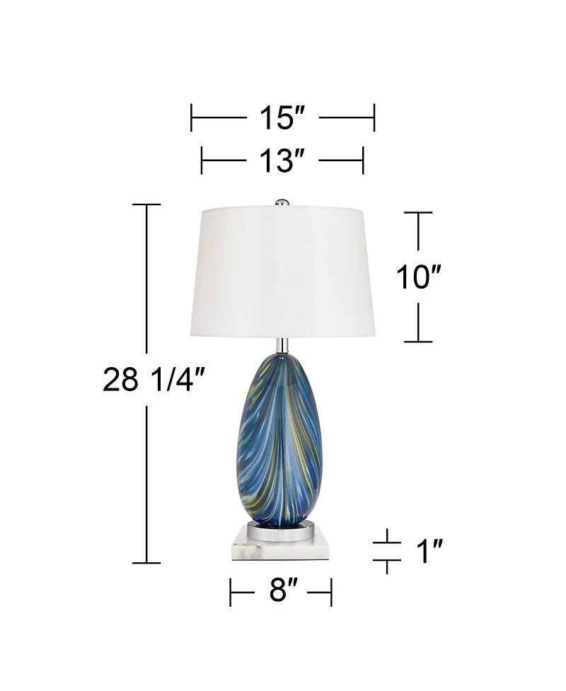 Possini Euro Design Pablo Modern Table Lamp with Square Marble Riser 27" Tall Art Glass Shade for Bedroom Living Room Bedside