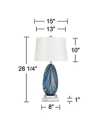 Possini Euro Design Pablo Modern Table Lamp with Square Marble Riser 27" Tall Art Glass Shade for Bedroom Living Room Bedside