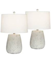 Possini Euro Design 23" High Small Modern Coastal Accent Table Lamps Set of 2 Sandstone Finish Ceramic Living Room Bedroom