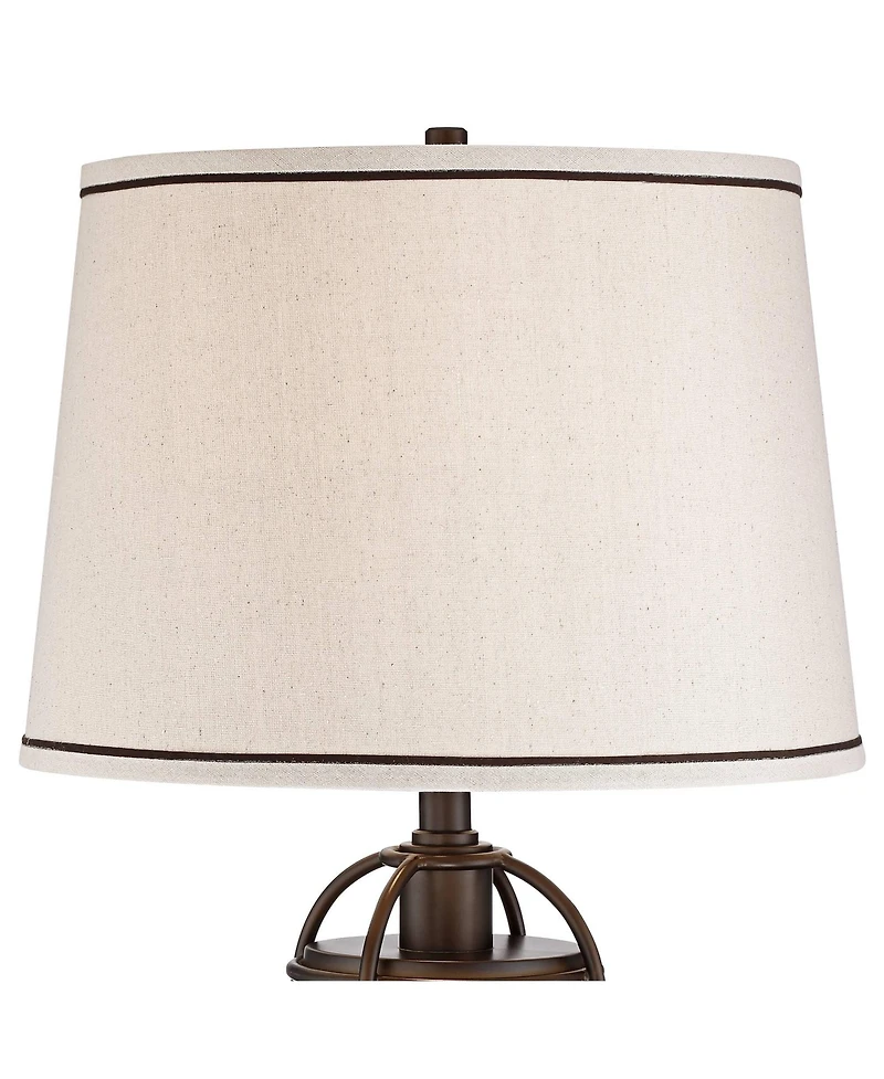 Franklin Iron Works Hugh 26" Tall Rustic Farmhouse Lantern Table Lamps with Led Nightlights, Set of 2