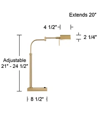 Possini Euro Design Keegan 24 1/2" High Modern Desk Lamp Adjustable Usb Port Ac Power Outlet Gold Brass Finish Metal Charging