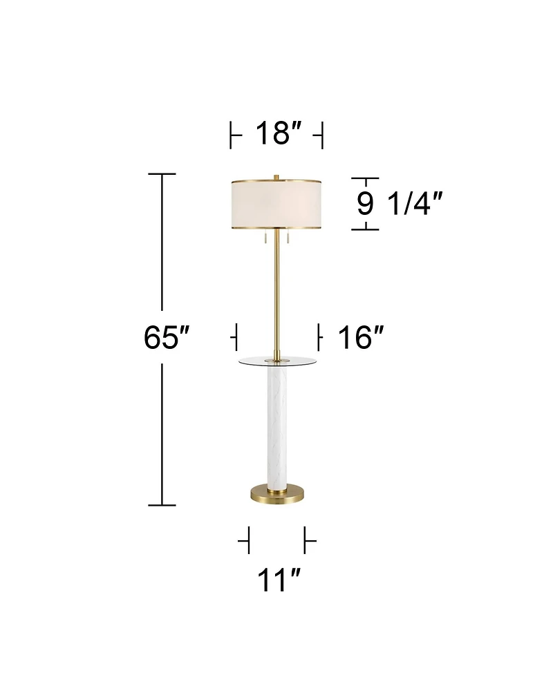 Possini Euro Design Bellini Modern 65" Tall Standing Floor Lamp with Tray Table Usb Port Pull Chain Gold Metal Faux Marble Finish