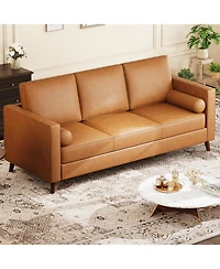 gaomon 86" Faux Leather Sofa, Mid-Century Modern 3-Seater Couch with Deep Seat and Removable Cover