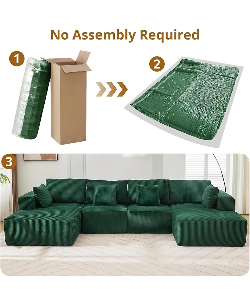 gaomon 137" Cloud Boneless Sectional Sofa, U-Shaped Modular Couch with Chaise, Corduroy