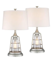 Franklin Iron Works Fisher 28 3/4" Tall Lantern Industrial End Table Lamps Set of 2 Night Light