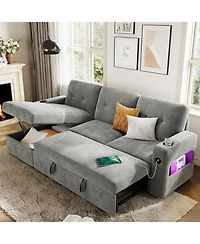 gaomon 84" Sleeper Sofa Bed, L-Shaped Convertible Couch with Storage
