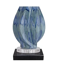 Possini Euro Design Teresa Modern Table Lamp with Square Marble Riser 31" Tall Teal Ceramic Drum Shade for Bedroom Living Room Nightstand