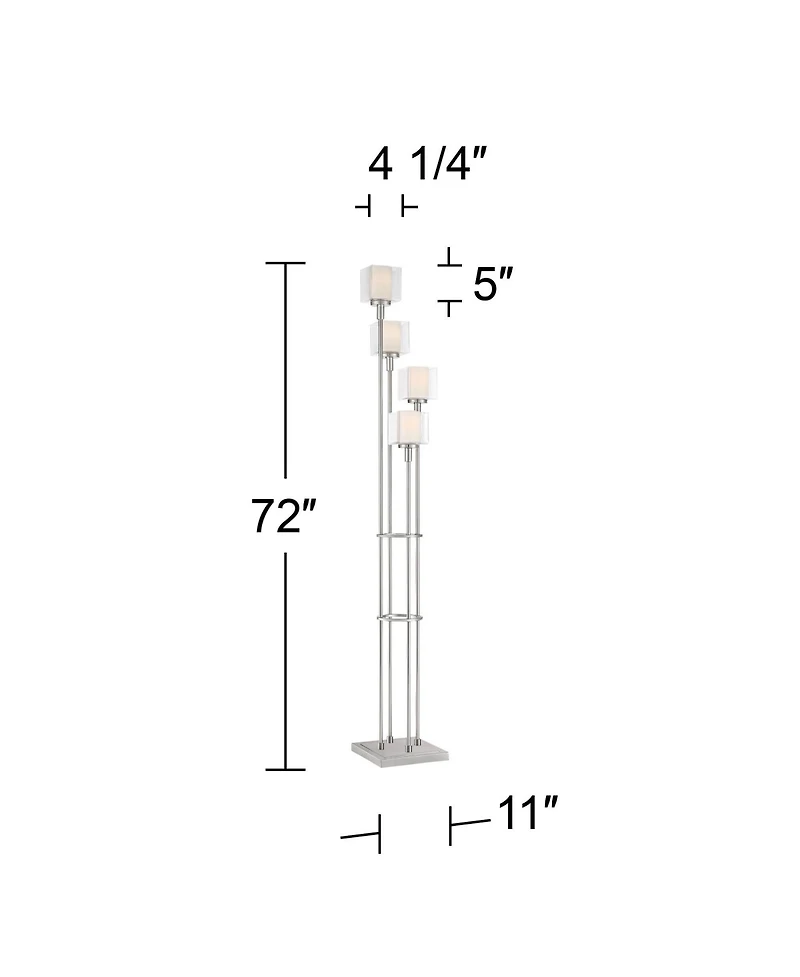 Possini Euro Design Athena Modern 72" Tall Tree Floor Lamp with Smart Socket Brushed Nickel 4-Light Clear Opal Glass for Living Room Home
