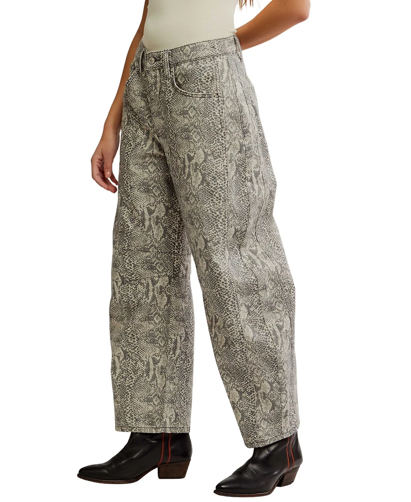 Free People Women's Mid-Rise Printed Barrel Jeans