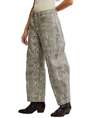 Free People Women's Mid-Rise Printed Barrel Jeans