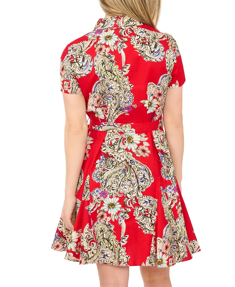 Msk Petite Printed Short-Sleeve Cotton Dress