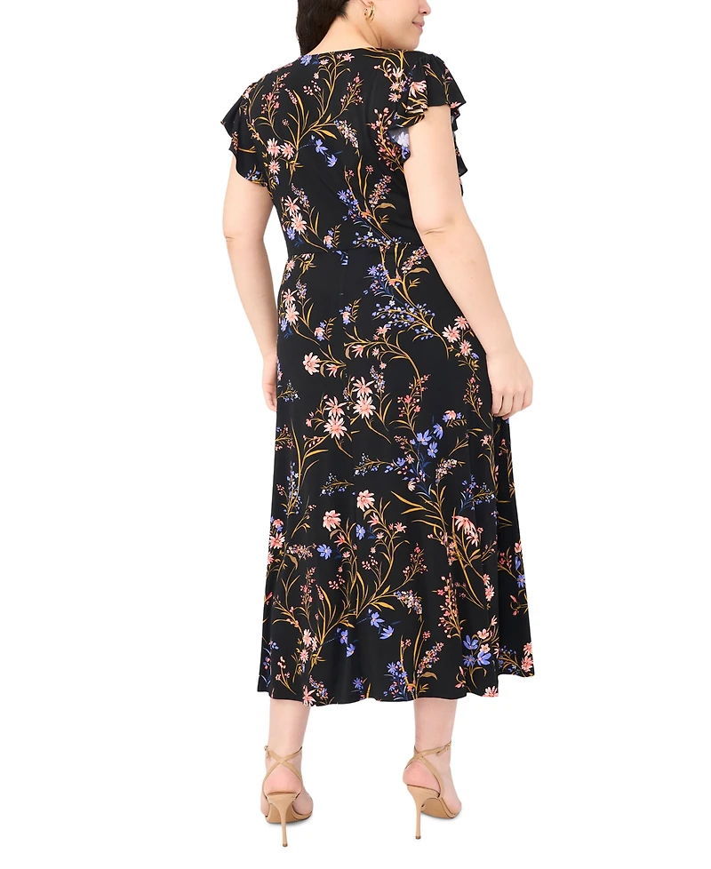 Msk Plus Floral Print V-Neck Midi Dress