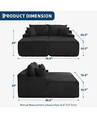 gaomon 80" Double Chaise Lounge Sofa Bed, Corduroy Cloud Couch with Pillows, No Assembly