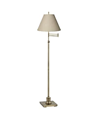 360 Lighting Swing Arm Floor Lamp 70" Tall Antique Brass Fine Burlap Cotton Blend Fabric Empire Shade for Living Room Reading Office