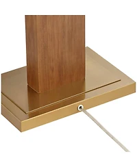 Possini Euro Design Walnut Grove Mid Century Modern 64" Tall Standing Floor Lamp Column with Dimmer Solid Wood Walnut Finish