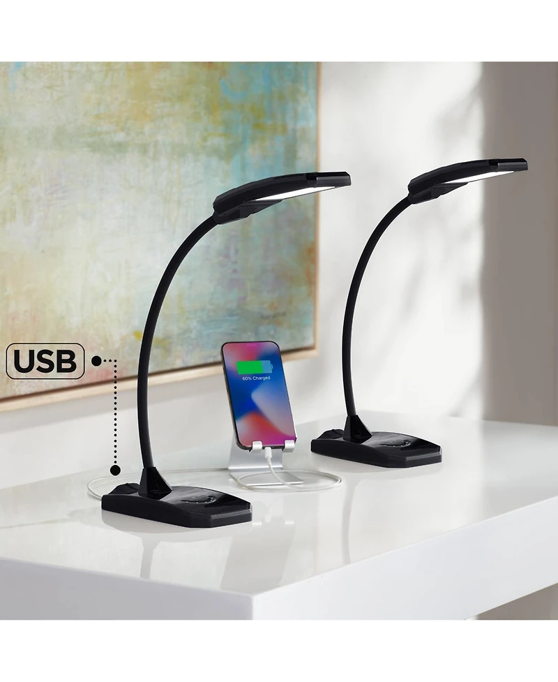 360 Lighting Ricky 13 3/4" High Small Modern Desk Lamps Set of 2 Usb Ports Led Gooseneck Home Office Living Room Charging