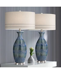 Possini Euro Design Annette 38" Tall Large Modern End Table Lamps Set of 2 Drip Finish Ceramic Living Room (Colors May Vary)