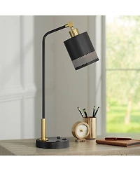 Possini Euro Design Keller 24" High Small Modern Desk Lamp Usb Port Ac Power Outlet Brass Finish Metal Home Office Charging