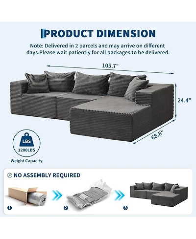 gaomon 106" Cloud Sectional Sofa with Chaise, Memory Foam Modular Couch, Right Facing, No Assembly
