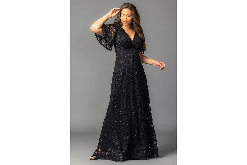 Kiyonna Women's Luminous Sequin Lace Evening Gown with Pockets